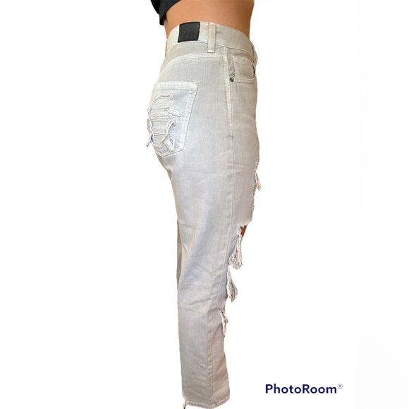 American Eagle Light Grey High Waisted and Distressed Boyfriend Jeans - Picture 2 of 4